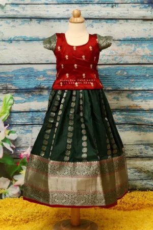 Indian kids girls pavada | Kids lehenga | girls lehenga | new born pavada | Pattu langa | red lehenga | blue blouse | Nihira