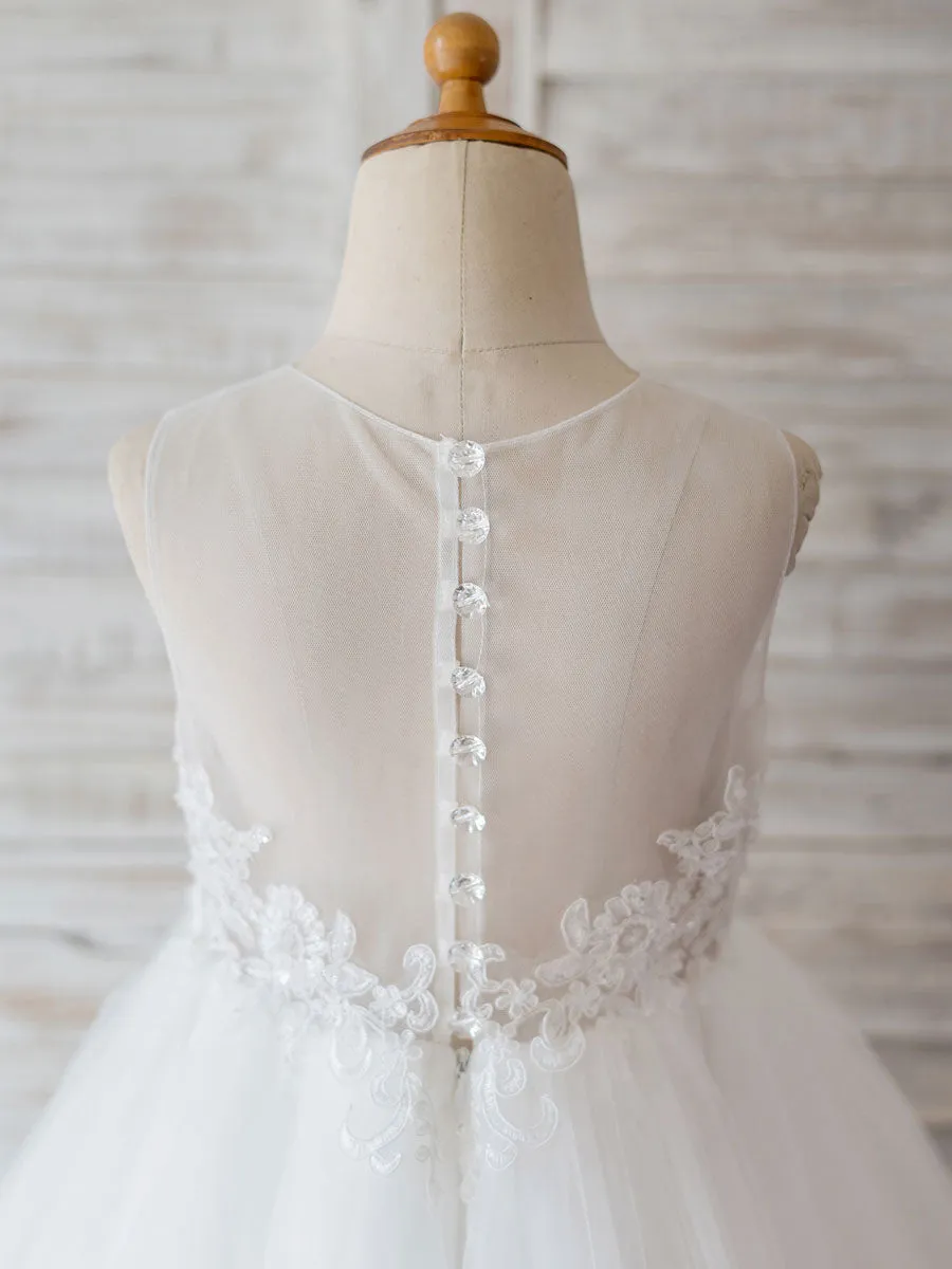 Jewel Neck Lace Sleeveless Short Princess Beaded Kids Social Party Dresses
