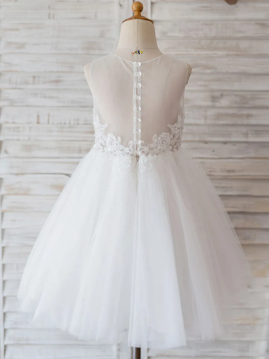 Jewel Neck Lace Sleeveless Short Princess Beaded Kids Social Party Dresses