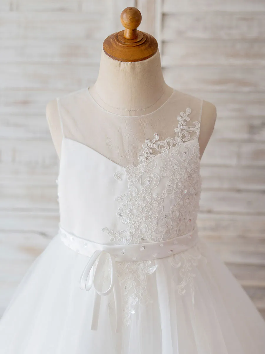Jewel Neck Lace Sleeveless Short Princess Beaded Kids Social Party Dresses