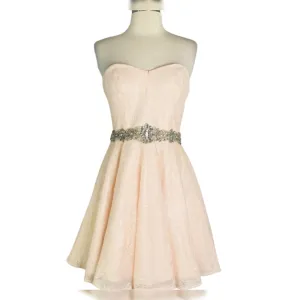 JOVANI 90088 Pink Strapless Ruched Top Beaded Lace Waist Short Dress Size 4