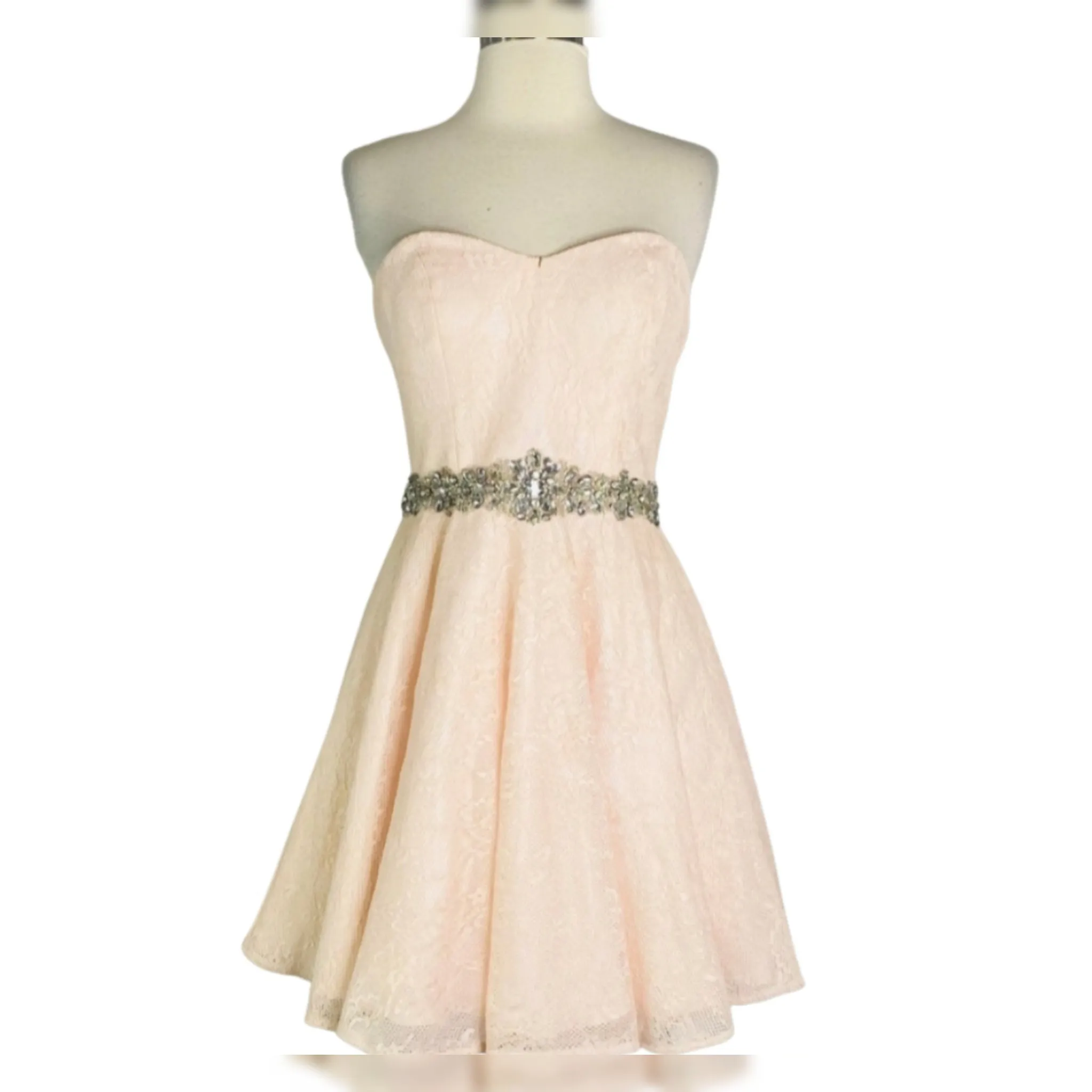 JOVANI 90088 Pink Strapless Ruched Top Beaded Lace Waist Short Dress Size 4