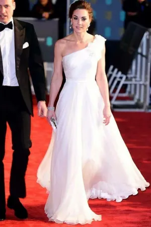 Kate Middleton Chiffon Evening Dress with Single Shoulder Design