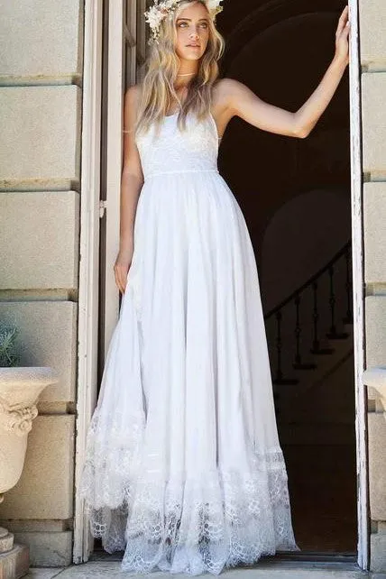 Lace &Chiffon Romantic Wedding Gown with Strappy Back