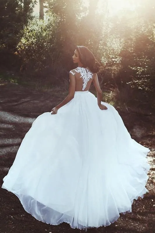 Lace Bodice Boho Long Bridal Dress with Chiffon Skirt