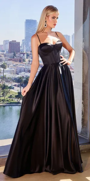 Ladivine CD337 Long A-Line Slit Satin Bustier Dress