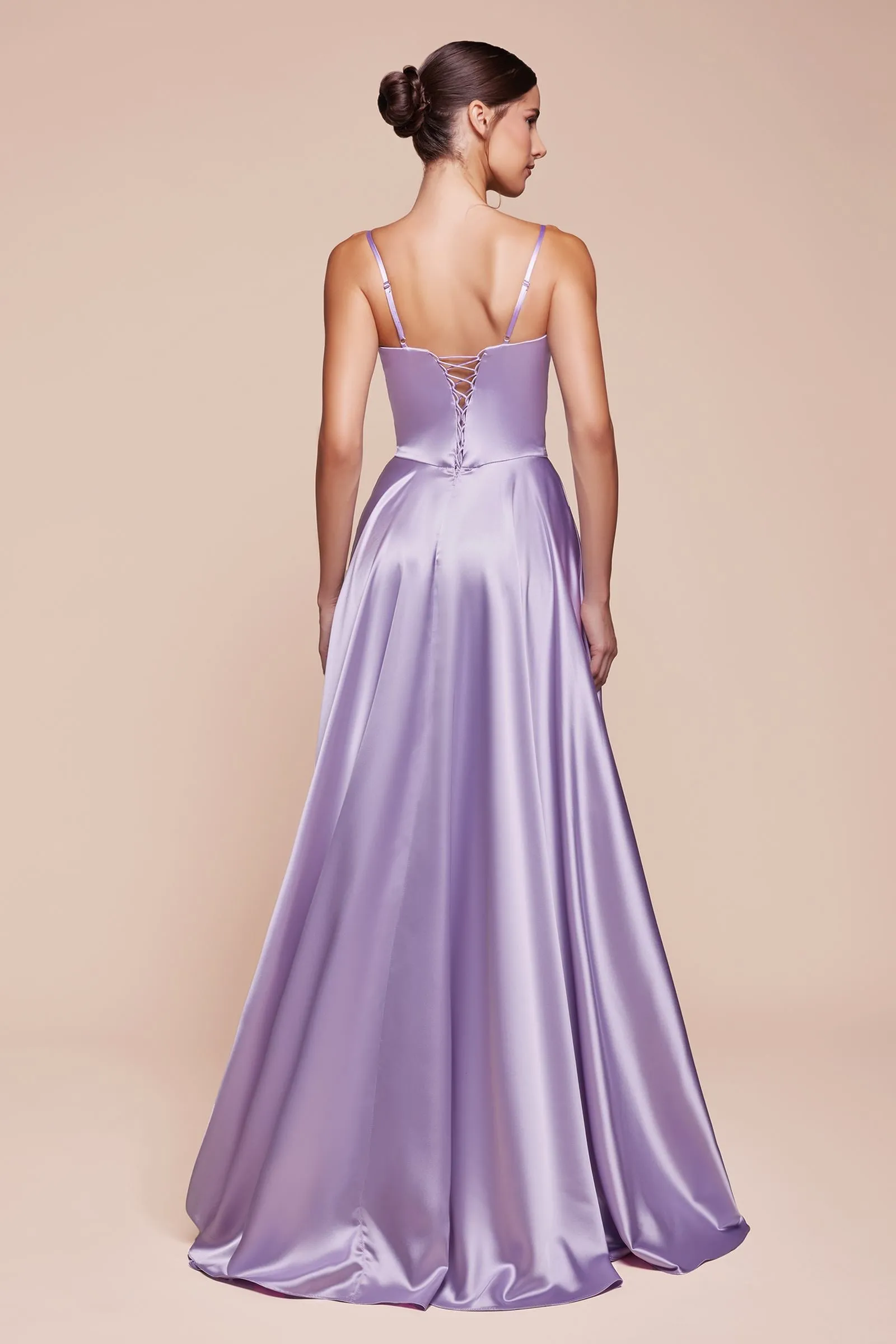 Ladivine CD337 Long A-Line Slit Satin Bustier Dress