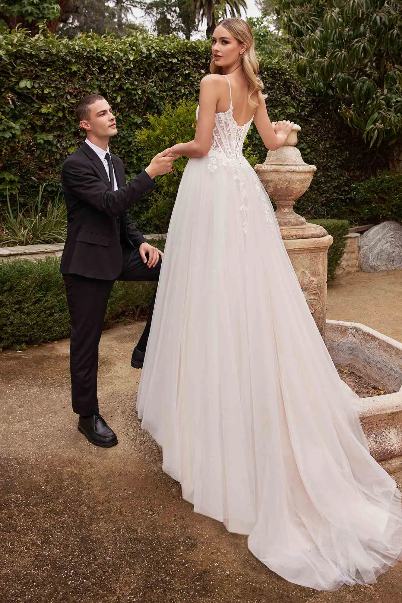 Ladivine CD854W Floor Length Lace and Tulle A-Line Wedding Gown