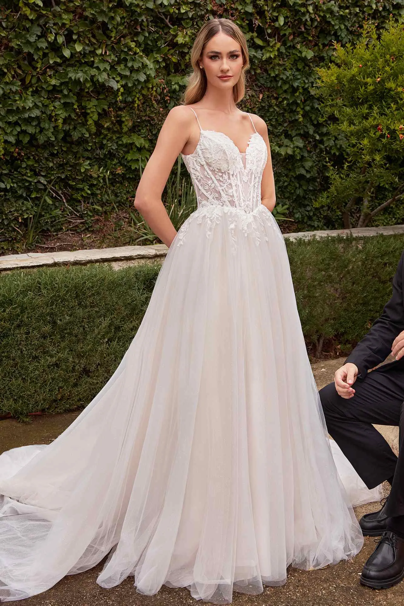 Ladivine CD854W Floor Length Lace and Tulle A-Line Wedding Gown
