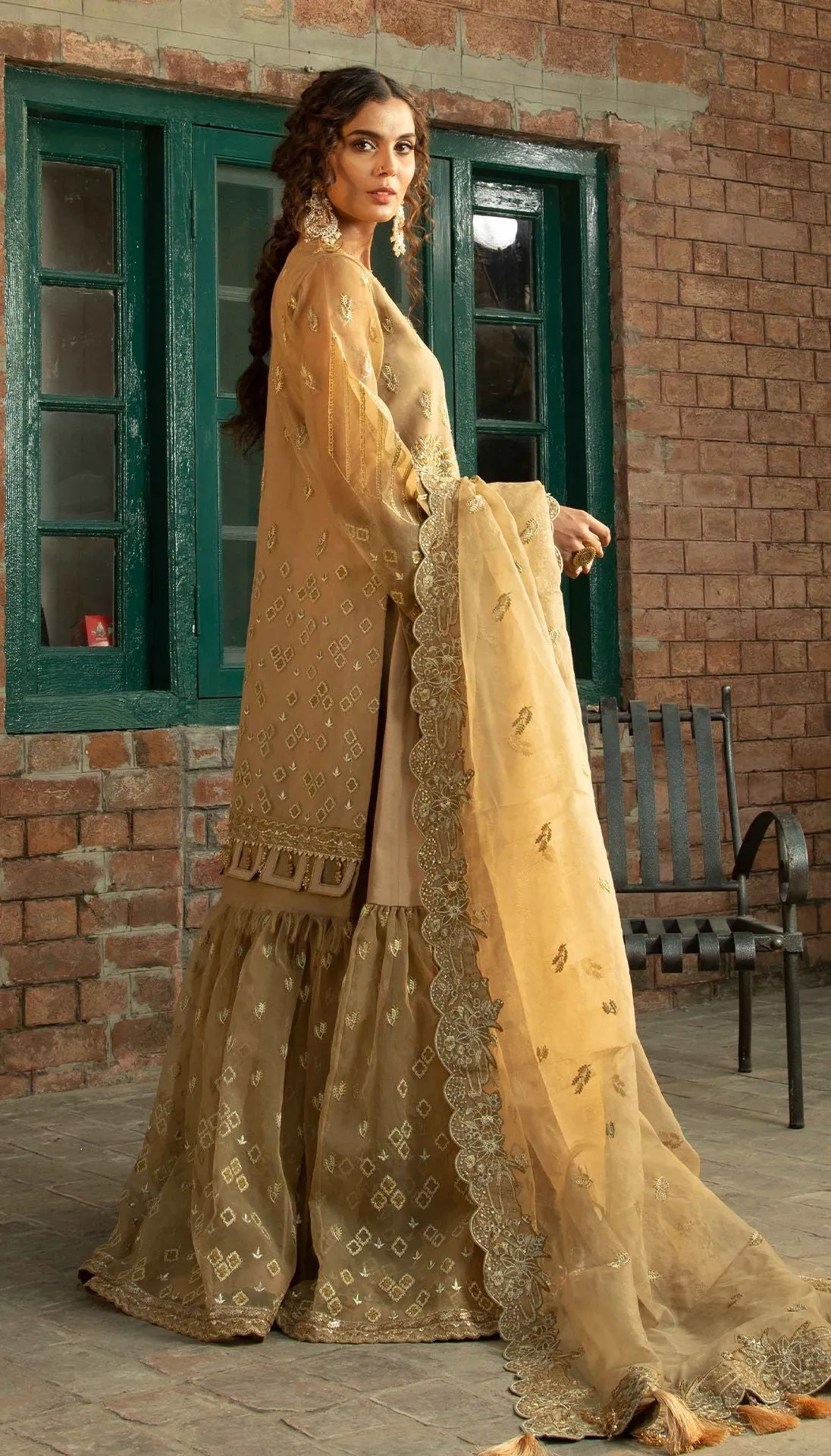 Latest Golden Gharara with Kameez by Designer #PF311
