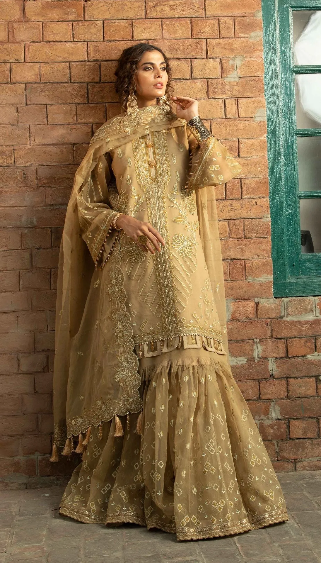 Latest Golden Gharara with Kameez by Designer #PF311