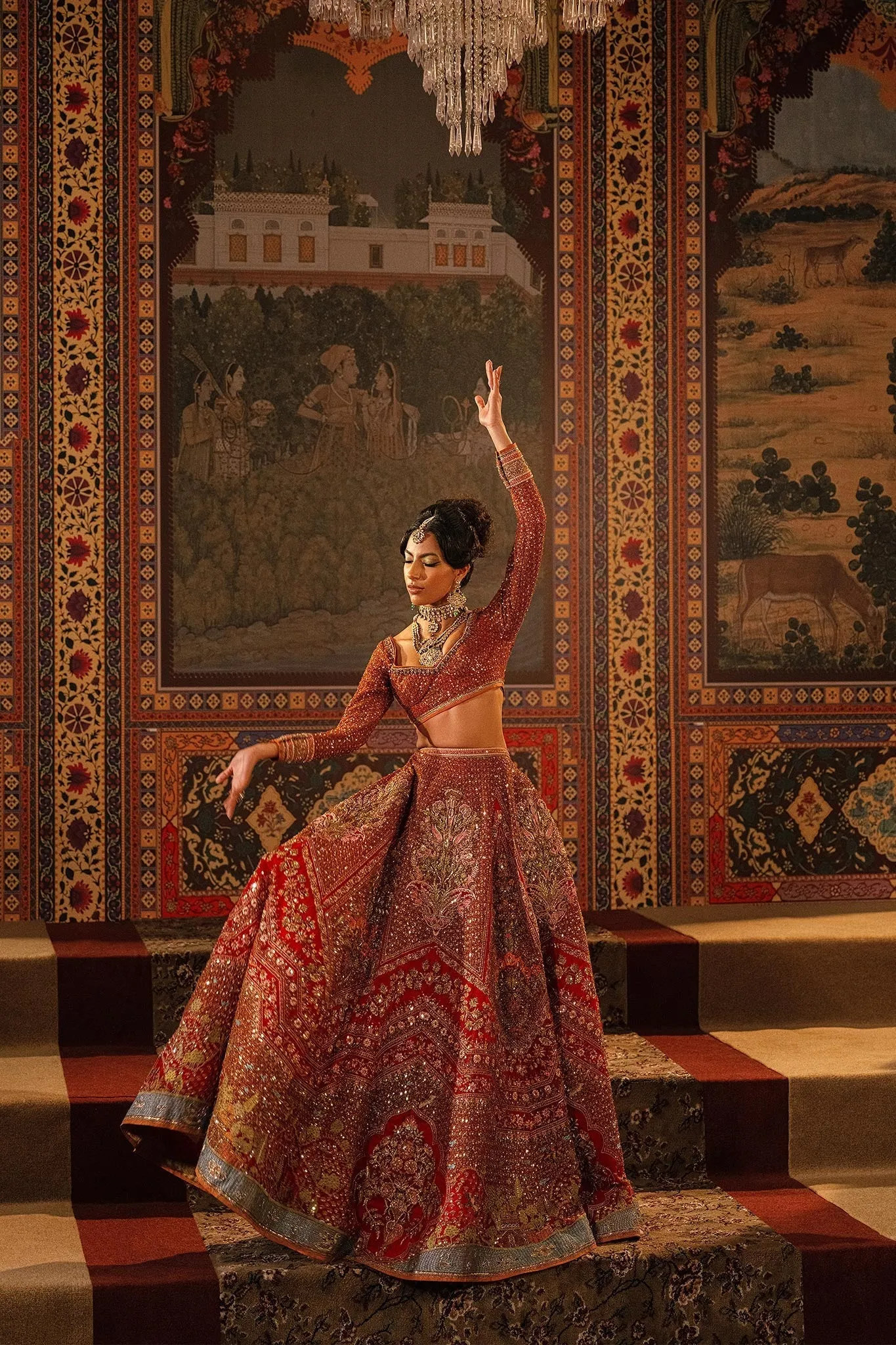 Lehenga Choli and Dupatta Bridal Wedding Dress in Red