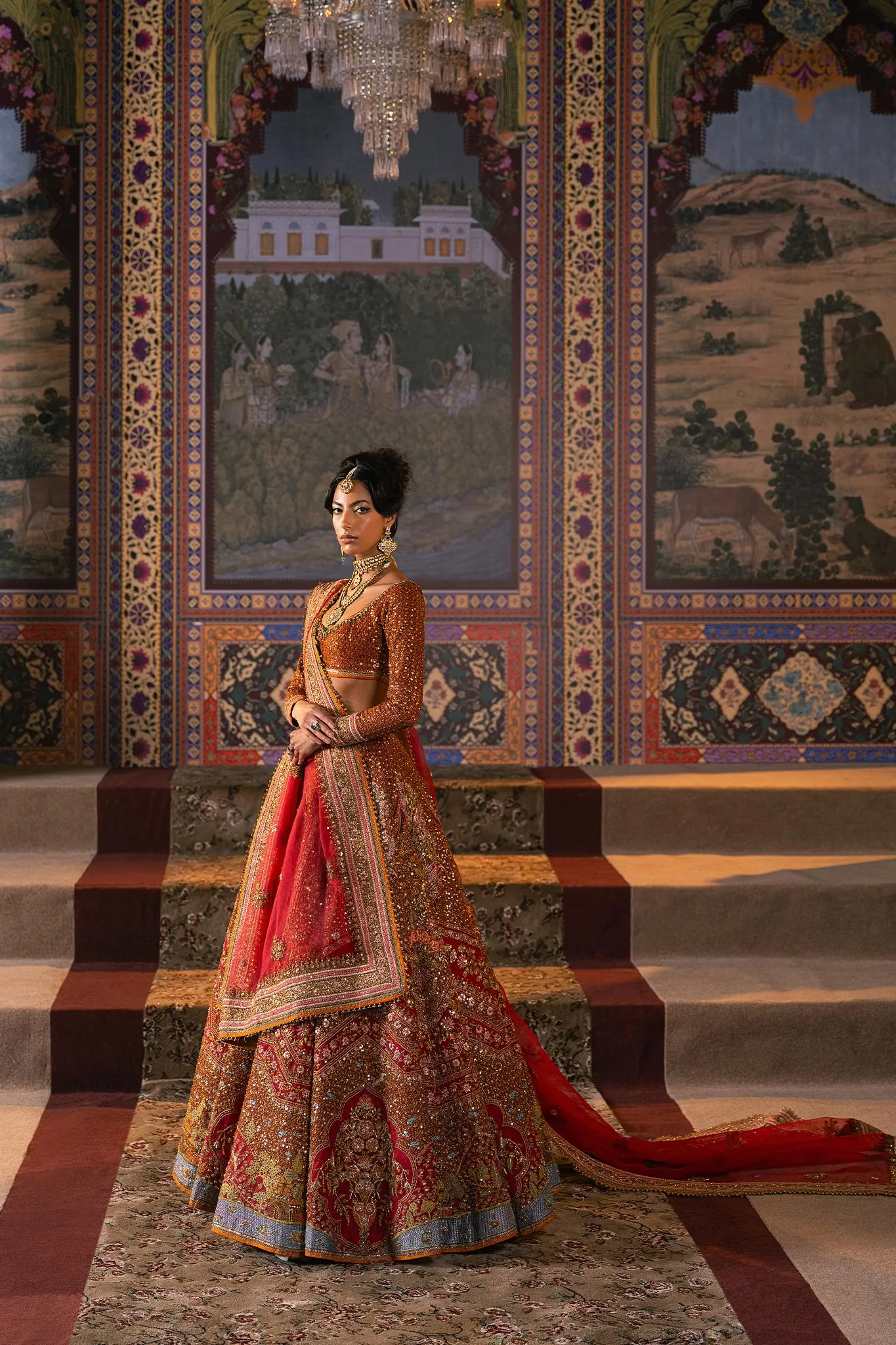 Lehenga Choli and Dupatta Bridal Wedding Dress in Red