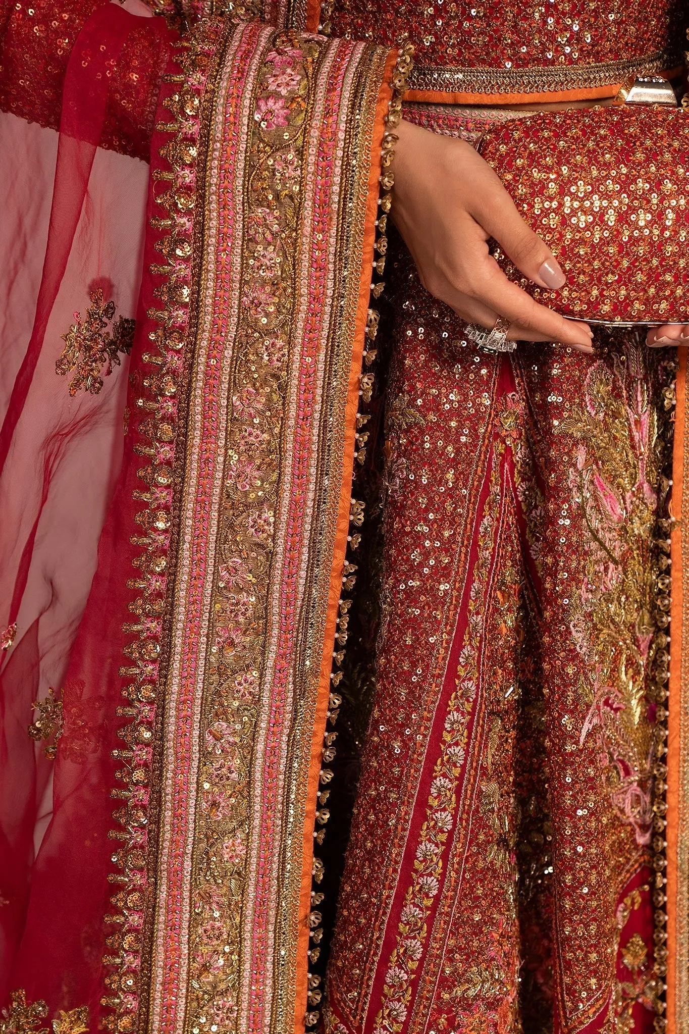 Lehenga Choli and Dupatta Bridal Wedding Dress in Red