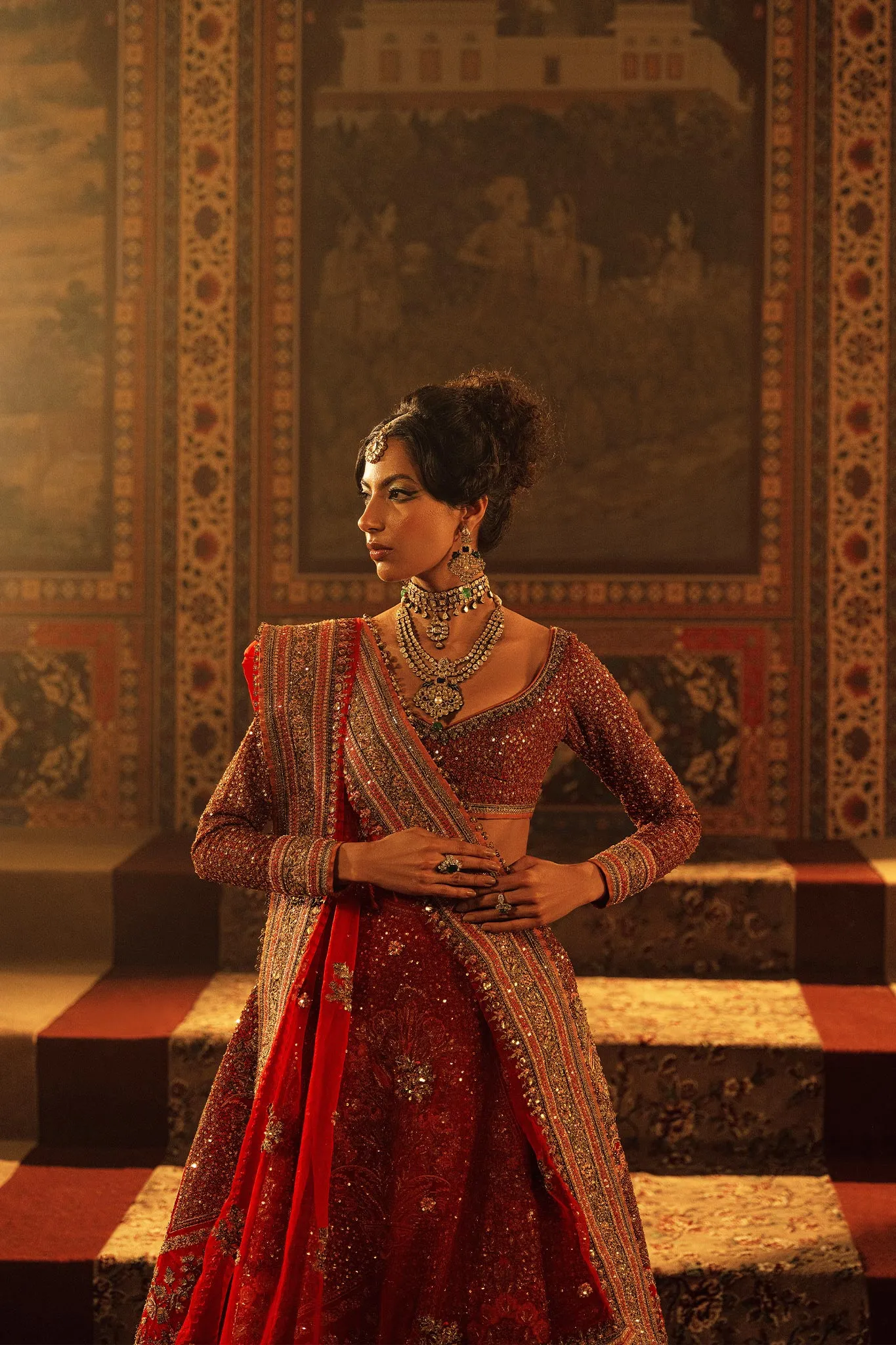Lehenga Choli and Dupatta Bridal Wedding Dress in Red