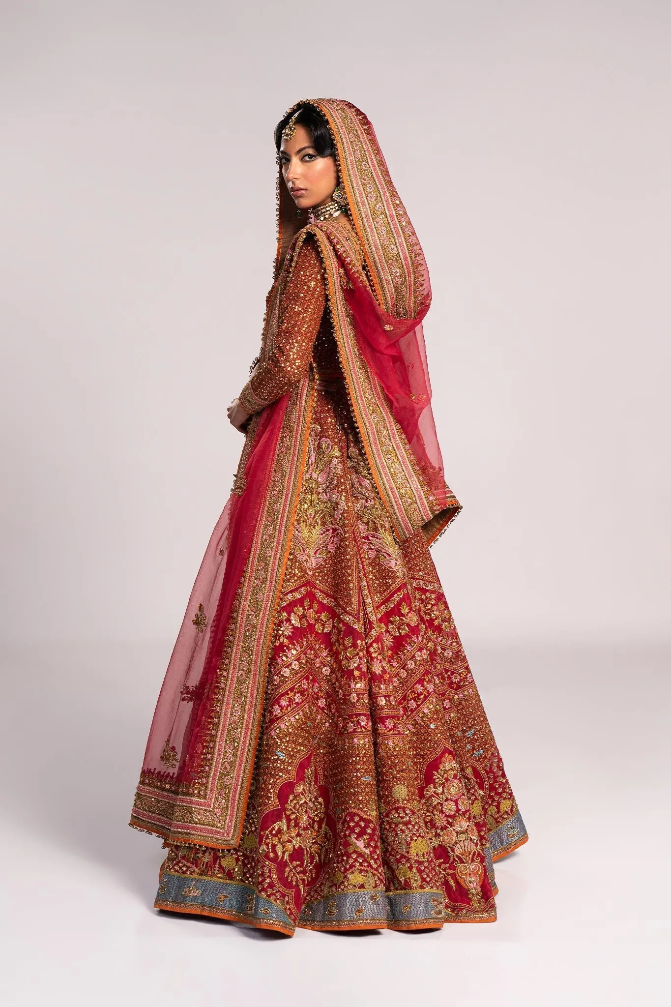 Lehenga Choli and Dupatta Bridal Wedding Dress in Red