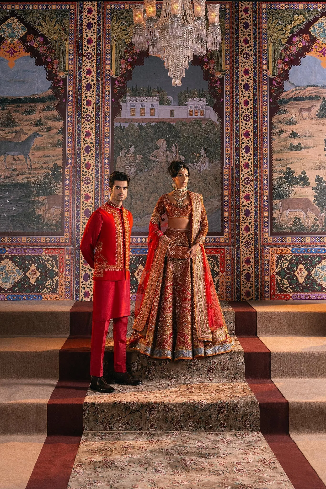 Lehenga Choli and Dupatta Bridal Wedding Dress in Red