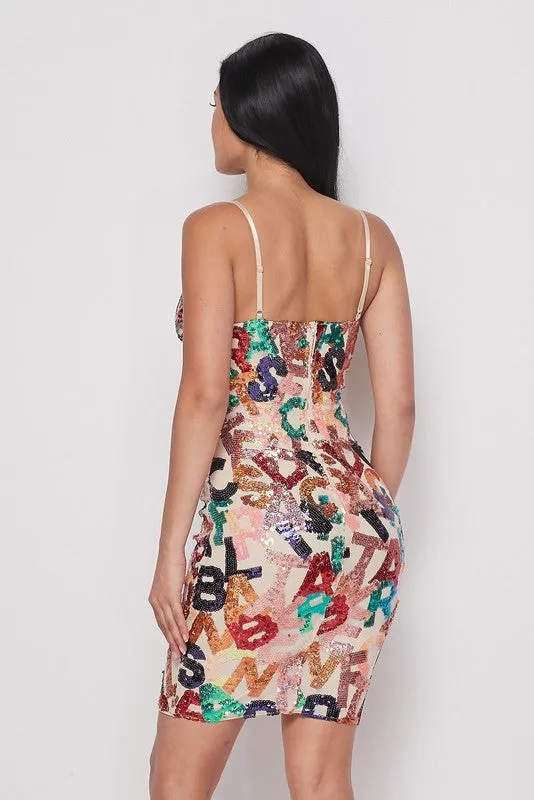 Letter Pattern Sequin Dress