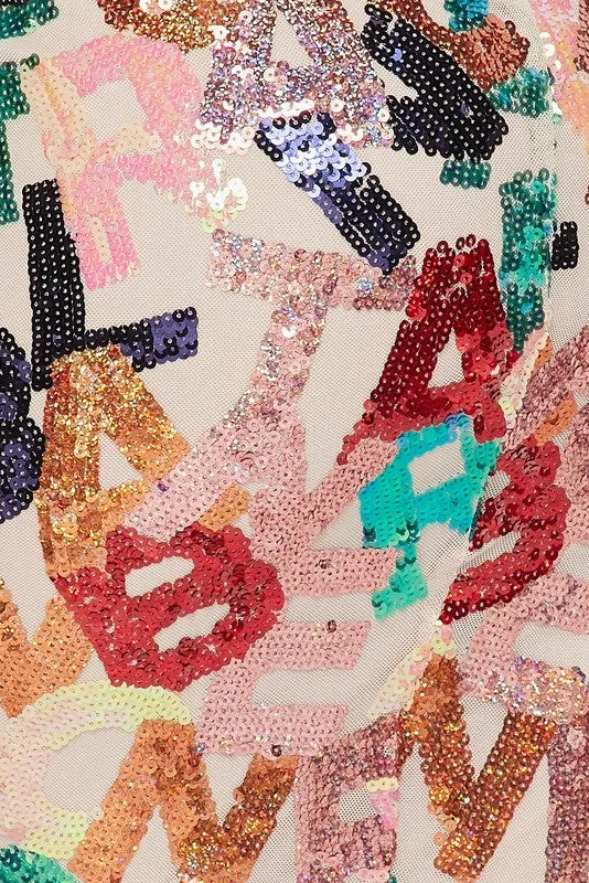 Letter Pattern Sequin Dress