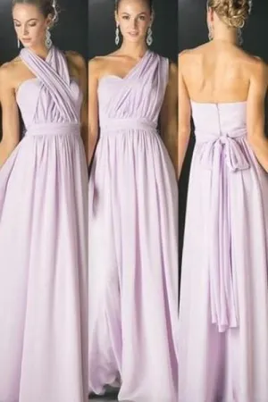 Lilac Chiffon Mismatched Long Bridesmaid Dresses, Convertible Bridesmaid Dress, MB171