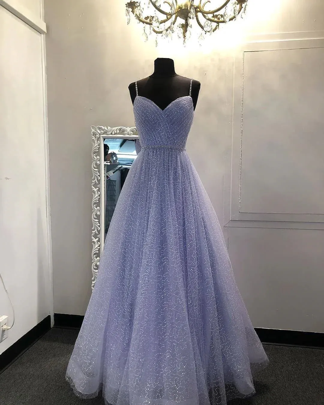 Long Sequin Lavender Sweetheart Beading Prom Dresses