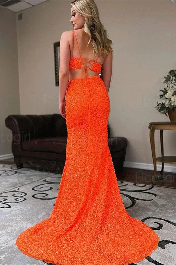 Long Sexy 2 Piece Sequin Prom Dresses 2025 Mermaid Evening Gown with Split