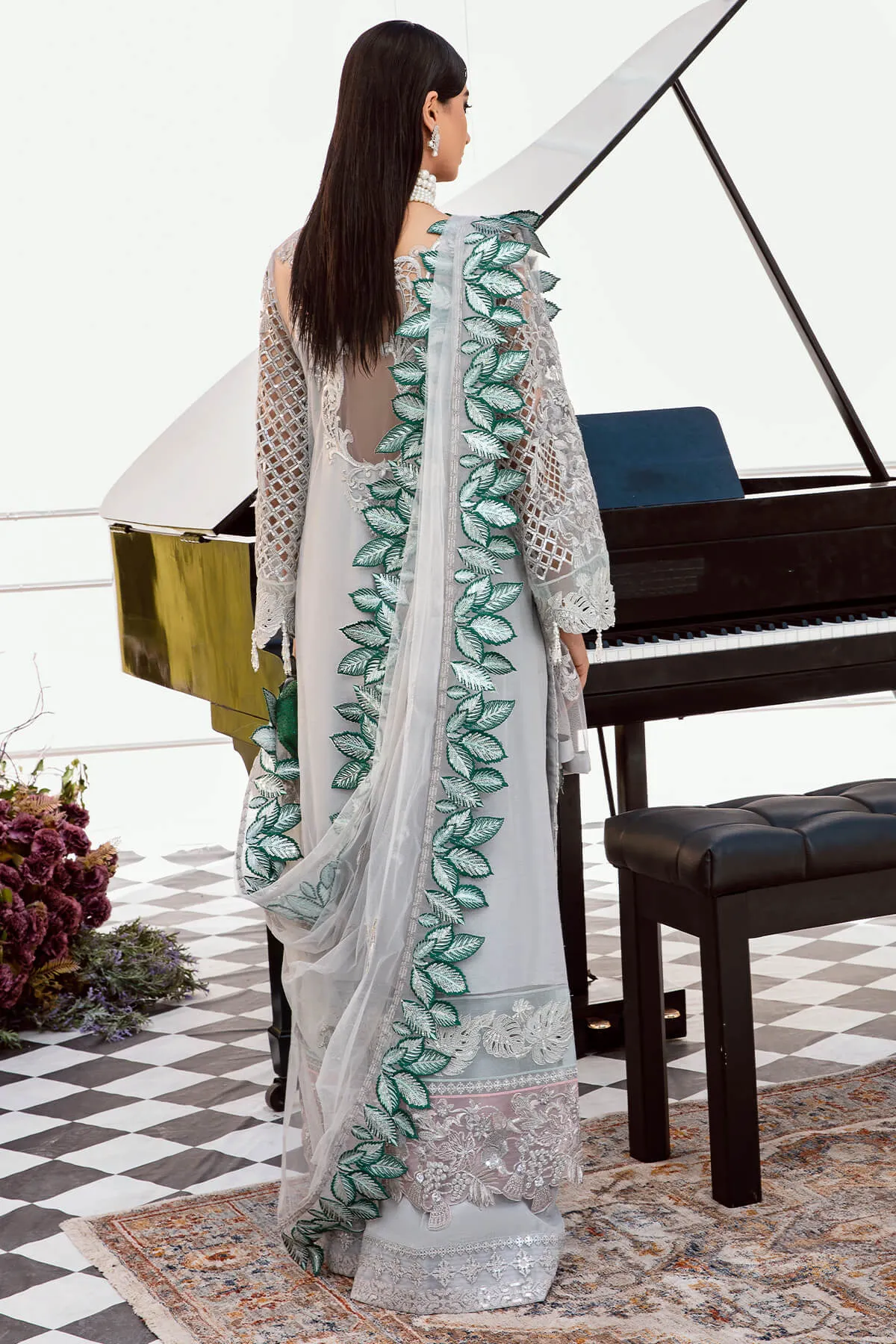 Luxury Pakistani Wedding Dress in Long Kameez Style Grey Salwar Suit