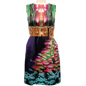 Mary Katrantzou Blue Multi Silk Sleeveless Fish Print Dress