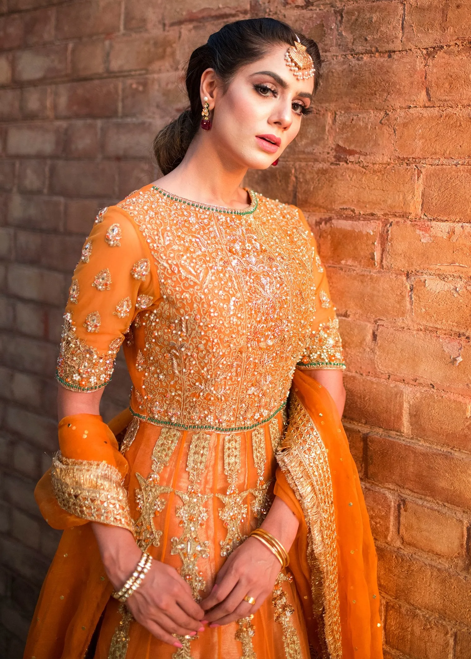 Mehndi Bridal Lehnga Choli in Orange Color #Y6236