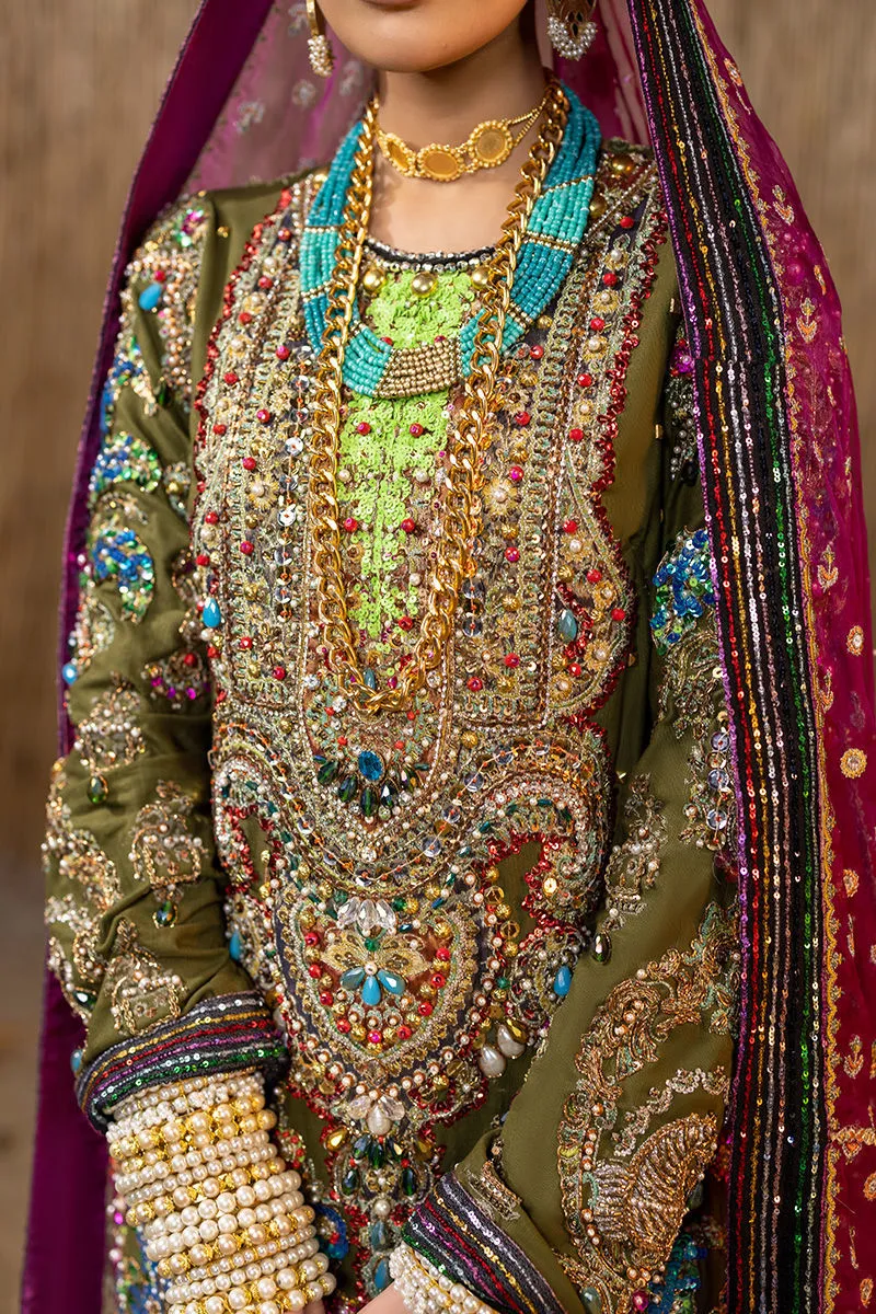 Mehndi Green Silk Salwar Kameez Pakistani Wedding Dresses