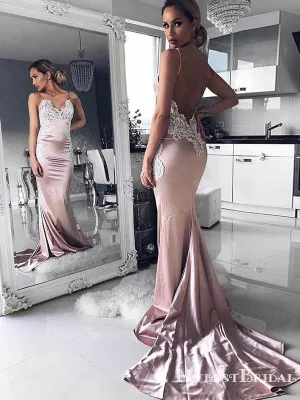 Mermaid Spaghetti Straps Backless Prom Dress,Cheap Prom Dresses,PDY0547