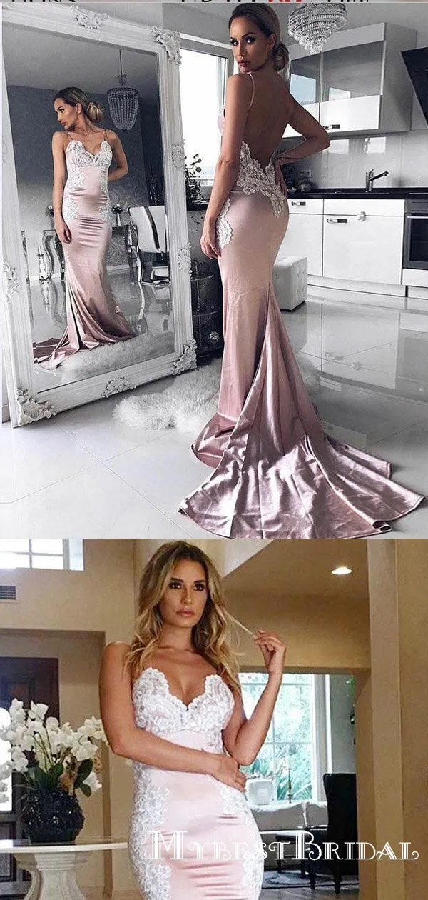 Mermaid Spaghetti Straps Backless Prom Dress,Cheap Prom Dresses,PDY0547
