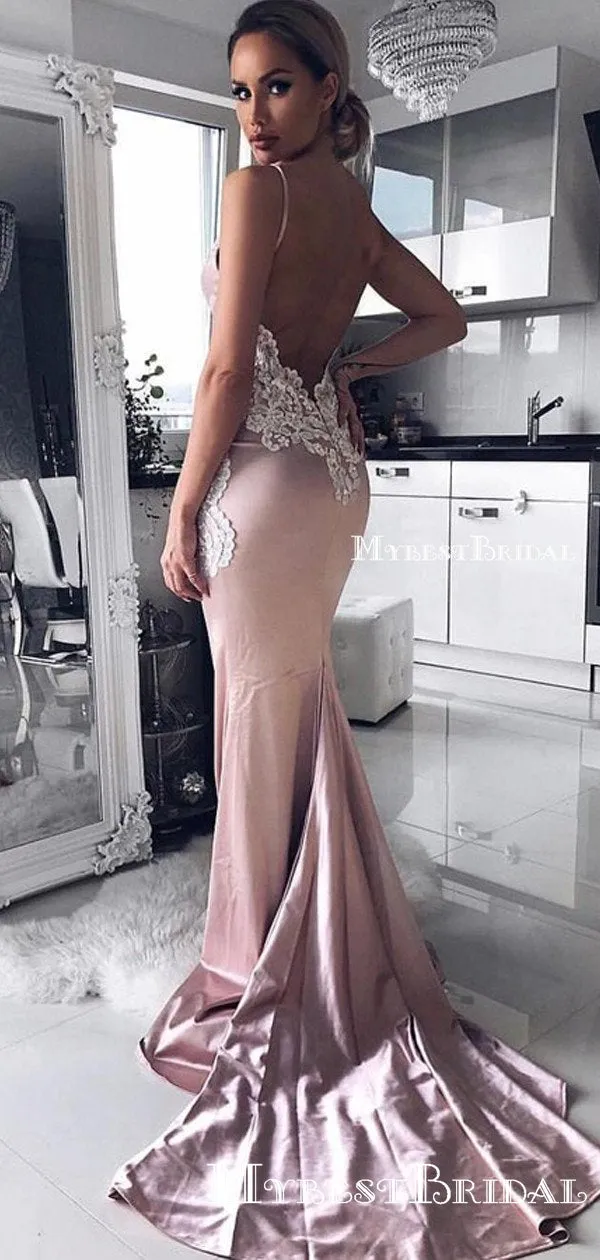 Mermaid Spaghetti Straps Backless Prom Dress,Cheap Prom Dresses,PDY0547