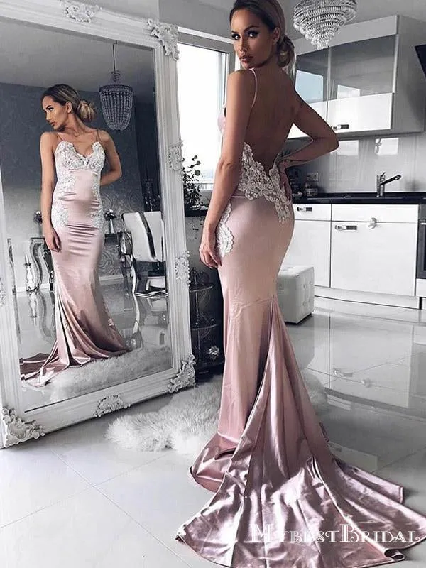 Mermaid Spaghetti Straps Backless Prom Dress,Cheap Prom Dresses,PDY0547