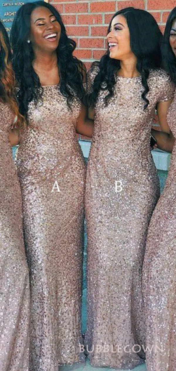 Mismatched Sequins Mermaid Long Custom Bridesmaid Dresses, BGB0128