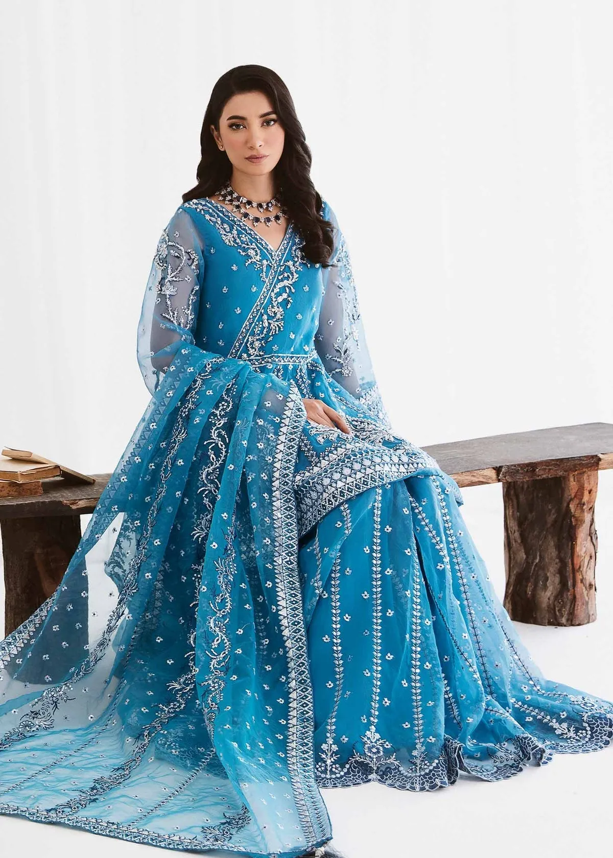 Navy Blue Embroidered Pakistani Wedding Dress Kameez Gharara