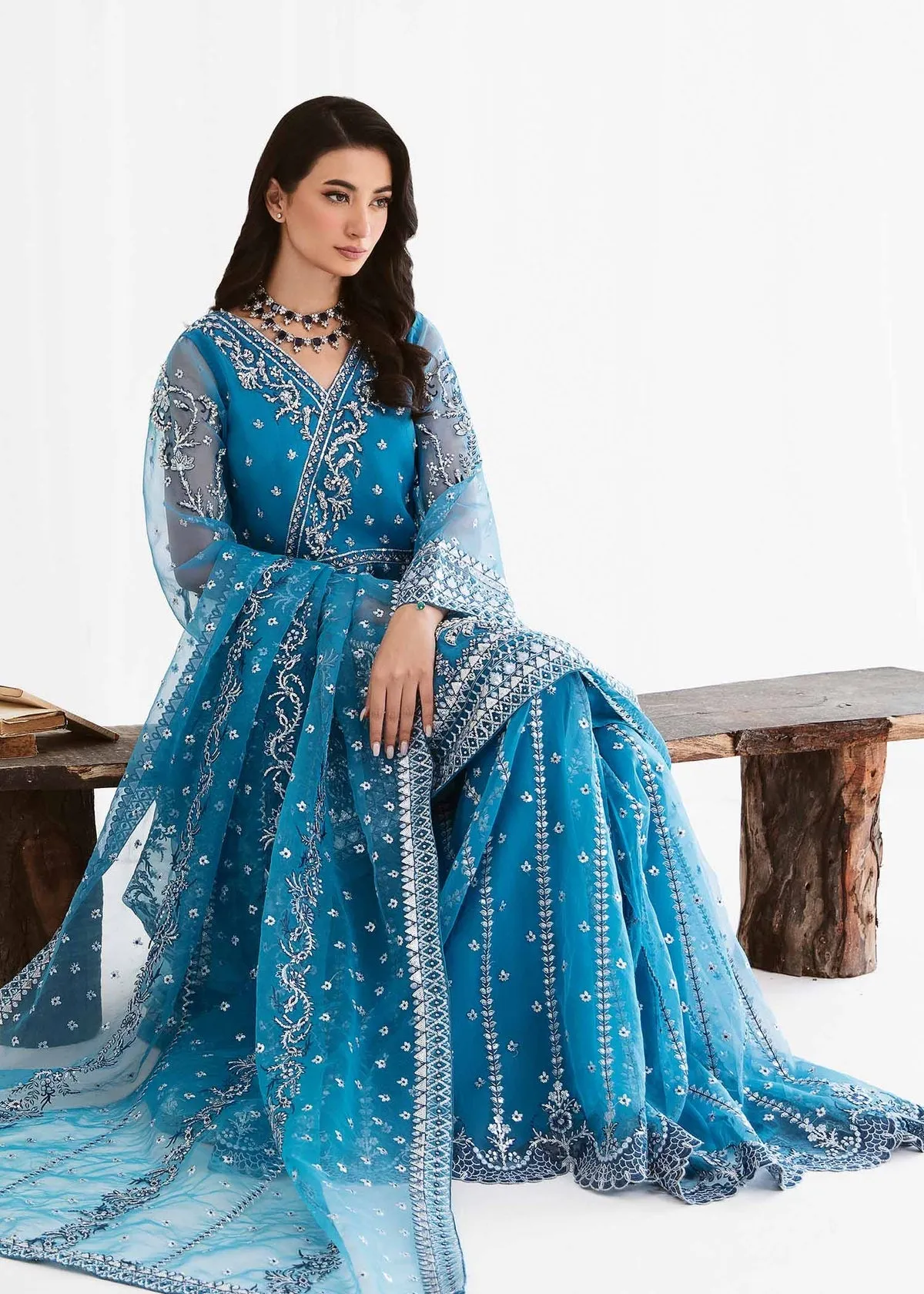 Navy Blue Embroidered Pakistani Wedding Dress Kameez Gharara