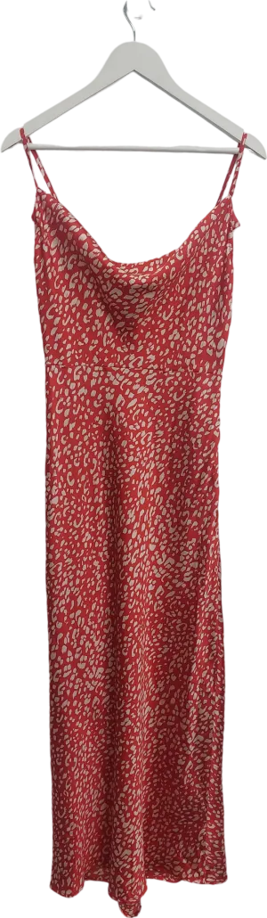 Needs No Label Red Animal Satin Cowl Neck Dress UK 8