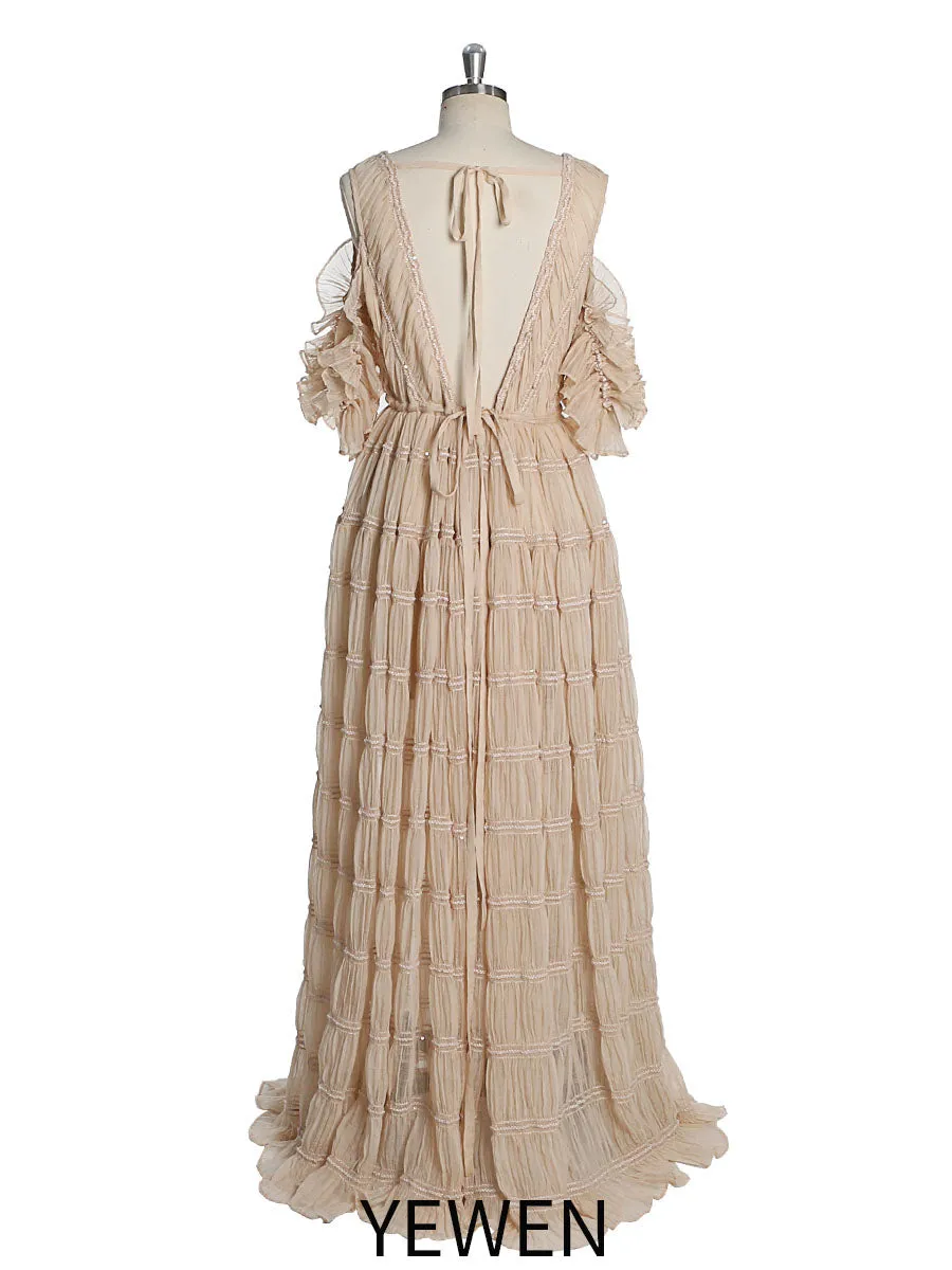 New Chiffon Dress Adjustble Waist Side Slit Woman Maxi Dress Photo Shoot Gowns Custom Color YEWEN YW221026