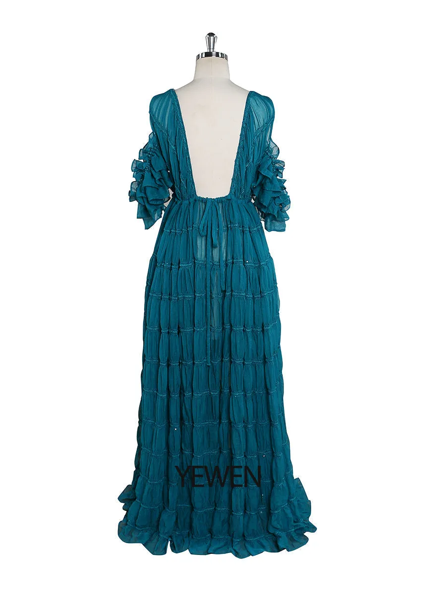 New Chiffon Dress Adjustble Waist Side Slit Woman Maxi Dress Photo Shoot Gowns Custom Color YEWEN YW221026
