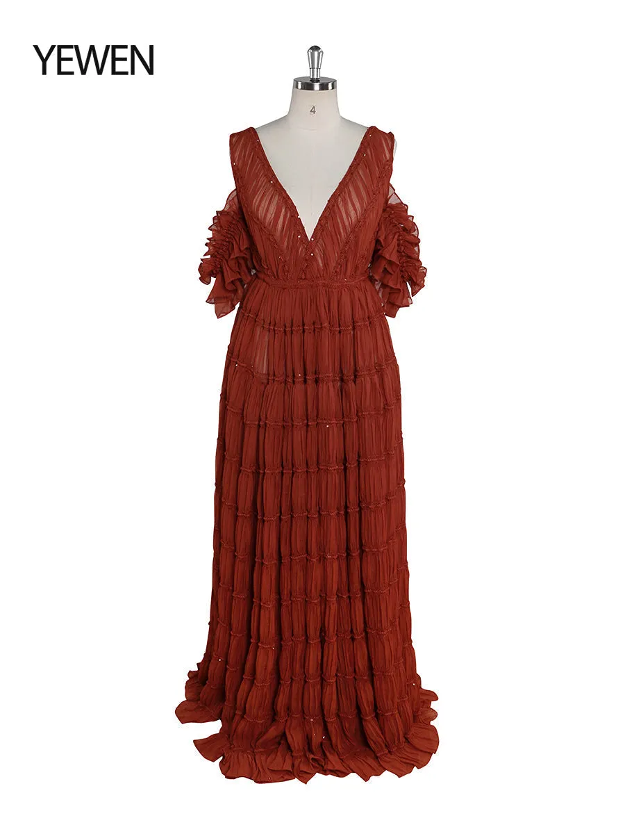 New Chiffon Dress Adjustble Waist Side Slit Woman Maxi Dress Photo Shoot Gowns Custom Color YEWEN YW221026