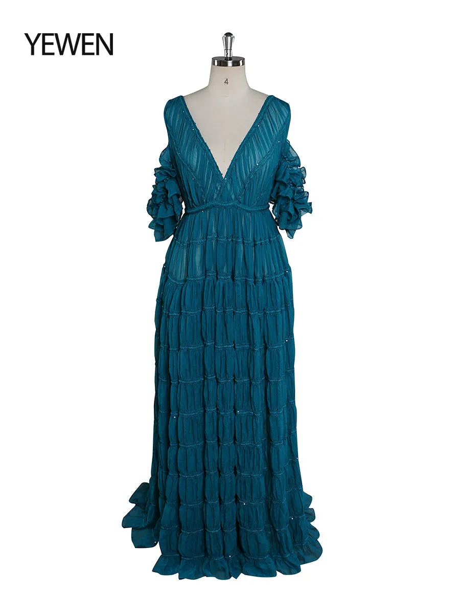 New Chiffon Dress Adjustble Waist Side Slit Woman Maxi Dress Photo Shoot Gowns Custom Color YEWEN YW221026
