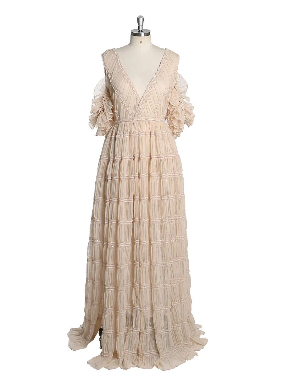 New Chiffon Dress Adjustble Waist Side Slit Woman Maxi Dress Photo Shoot Gowns Custom Color YEWEN YW221026