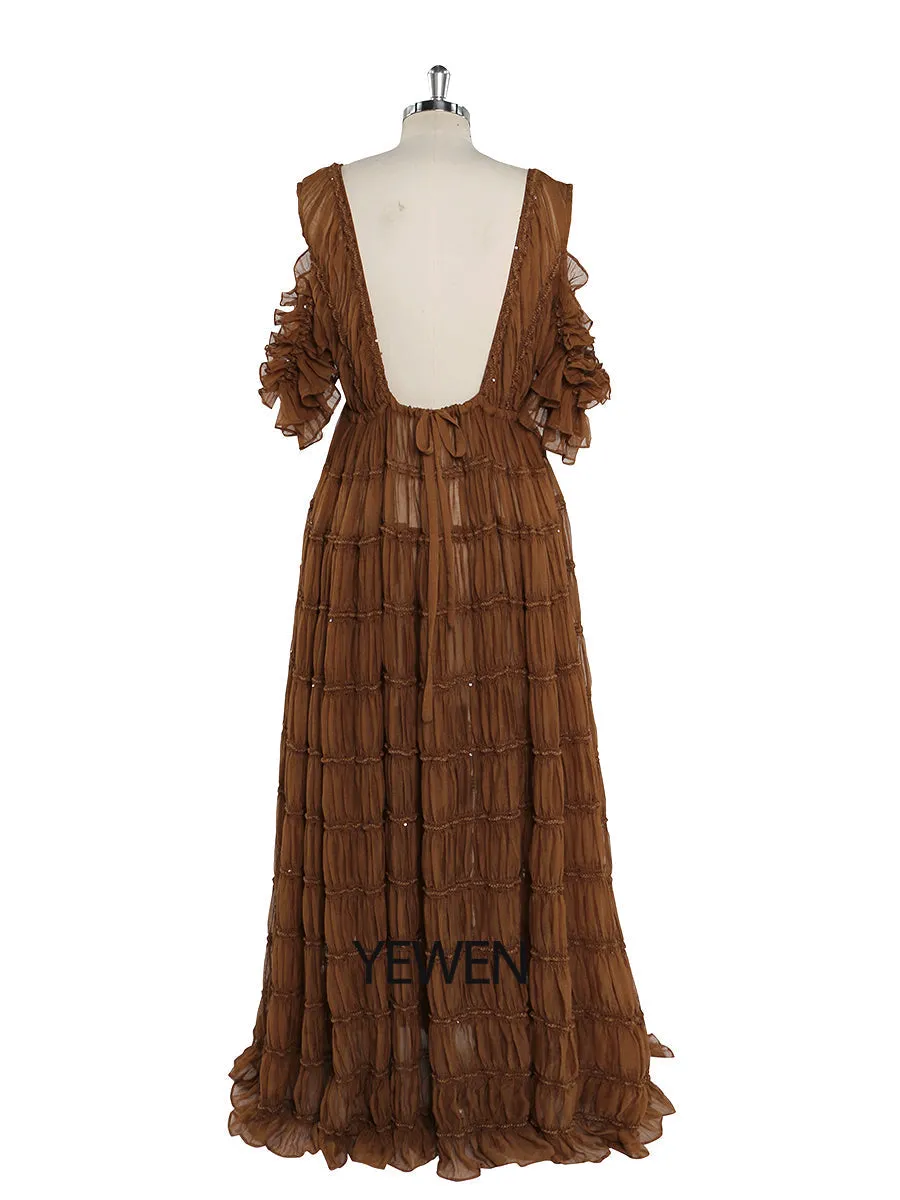 New Chiffon Dress Adjustble Waist Side Slit Woman Maxi Dress Photo Shoot Gowns Custom Color YEWEN YW221026