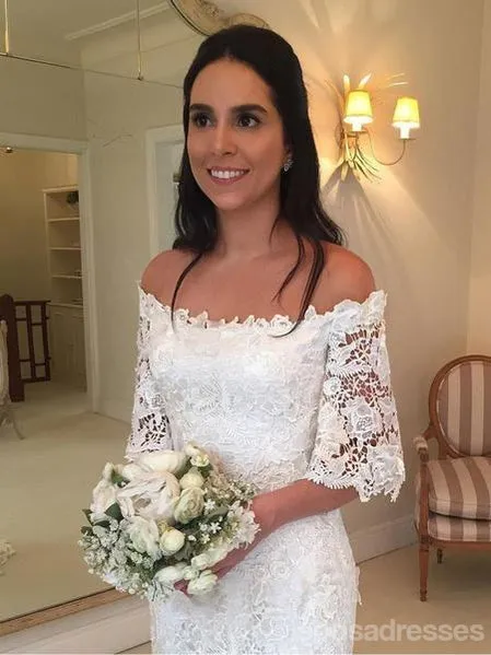 Off Shoulder Lace Short Sleeves Cheap Wedding Dresses Online, Cheap Bridal Dresses, WD549