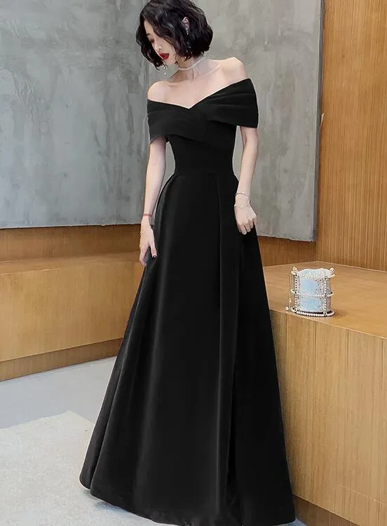 Off Shoulder Velvet Floor Length Sweetheart Evening Dress, A-line Long Prom Dress