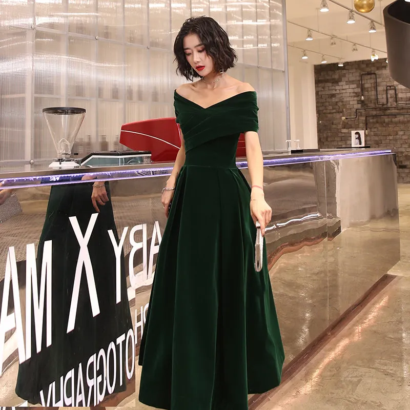 Off Shoulder Velvet Floor Length Sweetheart Evening Dress, A-line Long Prom Dress