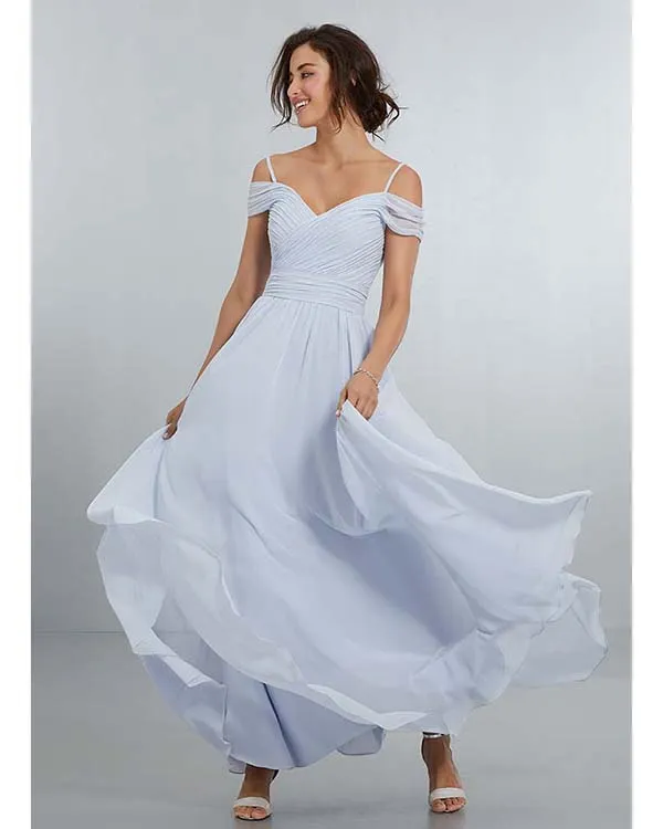 Off The Shoulder Bridesmaid Dresses 2018 Long Chiffon A-line Wedding Guest Party Gowns Floor Length