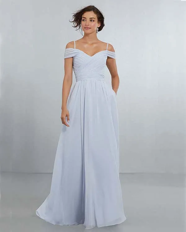 Off The Shoulder Bridesmaid Dresses 2018 Long Chiffon A-line Wedding Guest Party Gowns Floor Length