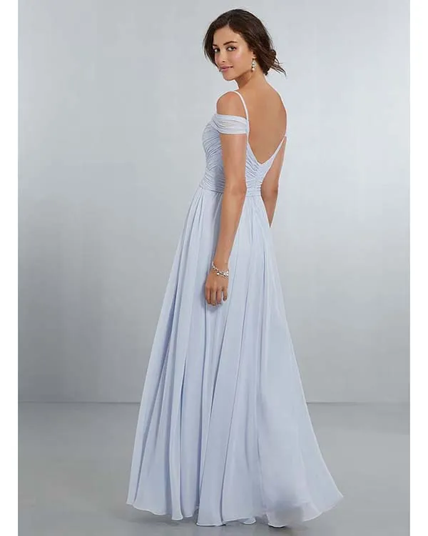 Off The Shoulder Bridesmaid Dresses 2018 Long Chiffon A-line Wedding Guest Party Gowns Floor Length
